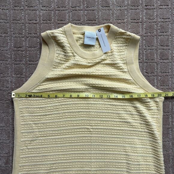 Varley x Anthropologie Mini Shift Dress Women's L Butter Yellow Sleeveless Knit - Picture 5 of 7